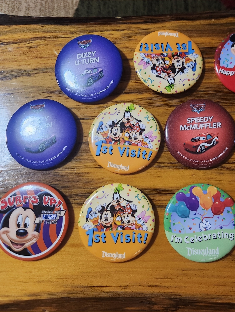 Disney Orange "1st Visit!" Celebration Buttons Pack Varity Of Pins 10 In Total